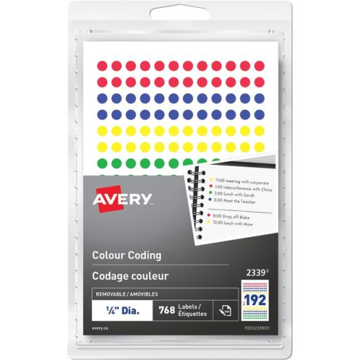 2339 Avery® Removable Colour Coding Labels Handwrite, ¼" Assorted Colours / Removable