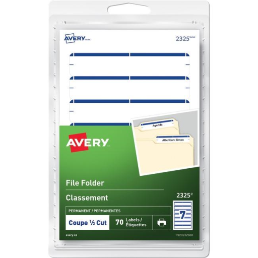 2325 Avery® File Folder Labels for Laser and Inkjet Printers, 3½" x ?" Blue / Permanent
