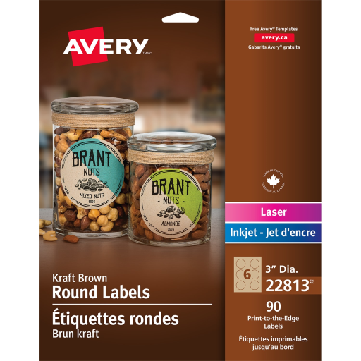 22813 Avery Kraft Brown Round Labels 3" Diameter, Permanent,