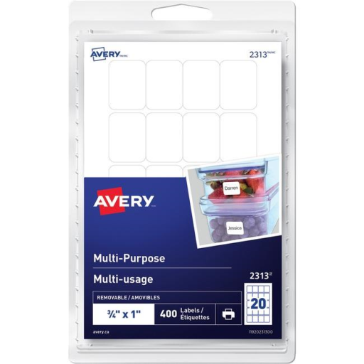 Avery® Multi-Purpose Removable Labels for Laser and Inkjet Printers, ¾" x 1" Removable Matte White Paper / White / Removable