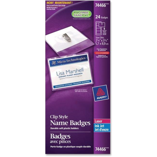 NAME BADGE KIT, CLIP STYLE, GARMENT FRIENDLY, 2 1/4" X