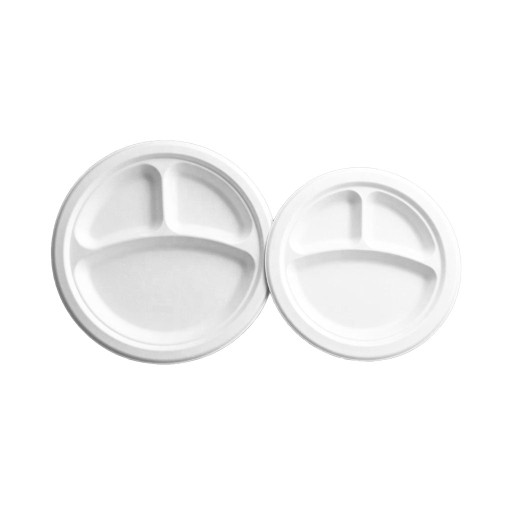 Compostable Round Plate - 9"/White / 3 Compartment (pack of 50)