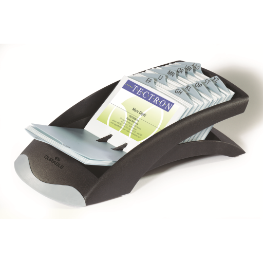 DURABLE VISIFIX Desk Business Card File, 100 Pockets, A-Z Guides, Graphite/Black (241301)