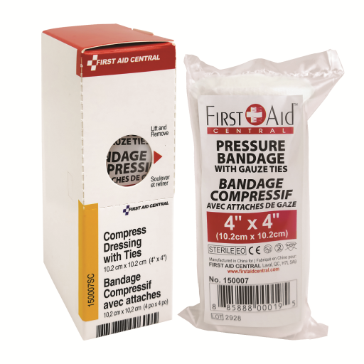 Compress Pressure Bandage with Ties, 10.2 x 10.2 cm (4" x 4"),1/box