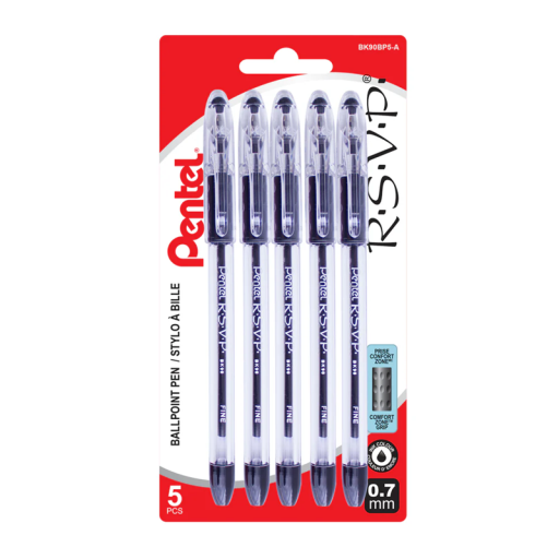 R.S.V.P. Ballpoint Pen, (0.7mm), Black Ink, 5PC Pack