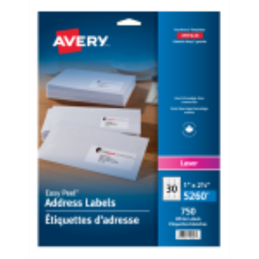 5260 WHITE, EASY PEEL, 2 5/8" X 1", PERMANENT, 25 SHEETS/EN