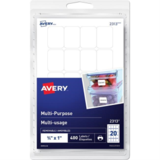 Avery® Multi-Purpose Removable Labels for Laser and Inkjet Printers, ¾" x 1" Removable Matte White Paper / White / Removable