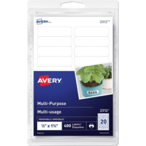 Avery® Multi-Purpose Removable Labels for laser or inkjet printers, ½" x 1¾" Removable Matte White Paper / White / Removable