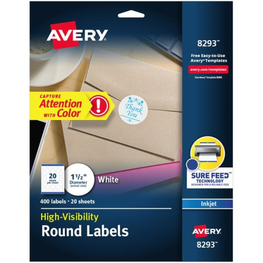 8293 HIGH VISIBILITY, 1 1/2" DIAMETER ROUND, WHITE, PERMANEN