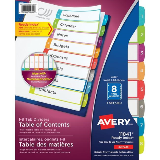11841 READY INDEX ARCHED TABS LASER/INKJET CONTEMPORARY, 1-8