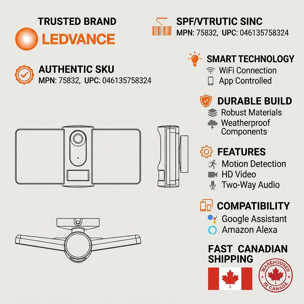 Trust and authority product visual matrix for the LEDVANCE Smart+ WiFi floodlight camera.