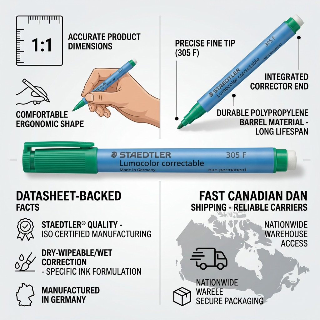 Trust and authority infographic matrix for STAEDTLER Lumocolor correctable marker.