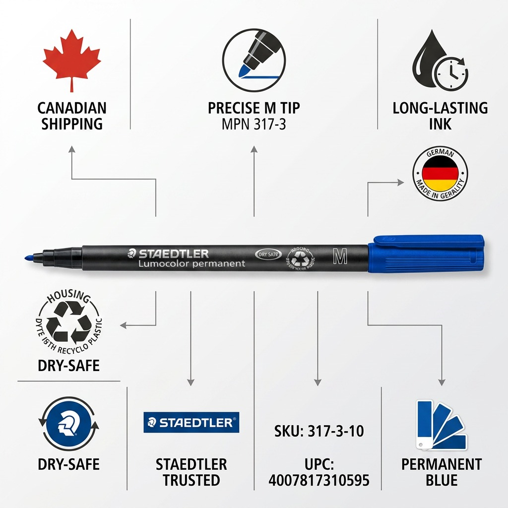 Infographic matrix highlighting the reliability of the STAEDTLER permanent marker with authority cues.