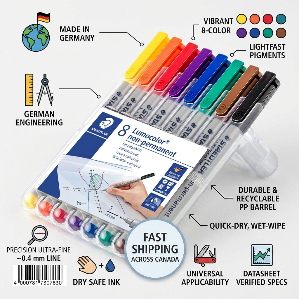 Lumocolor marker trust matrix: Factual details on ultra-fine non-permanent ink, build, and fast shipping.