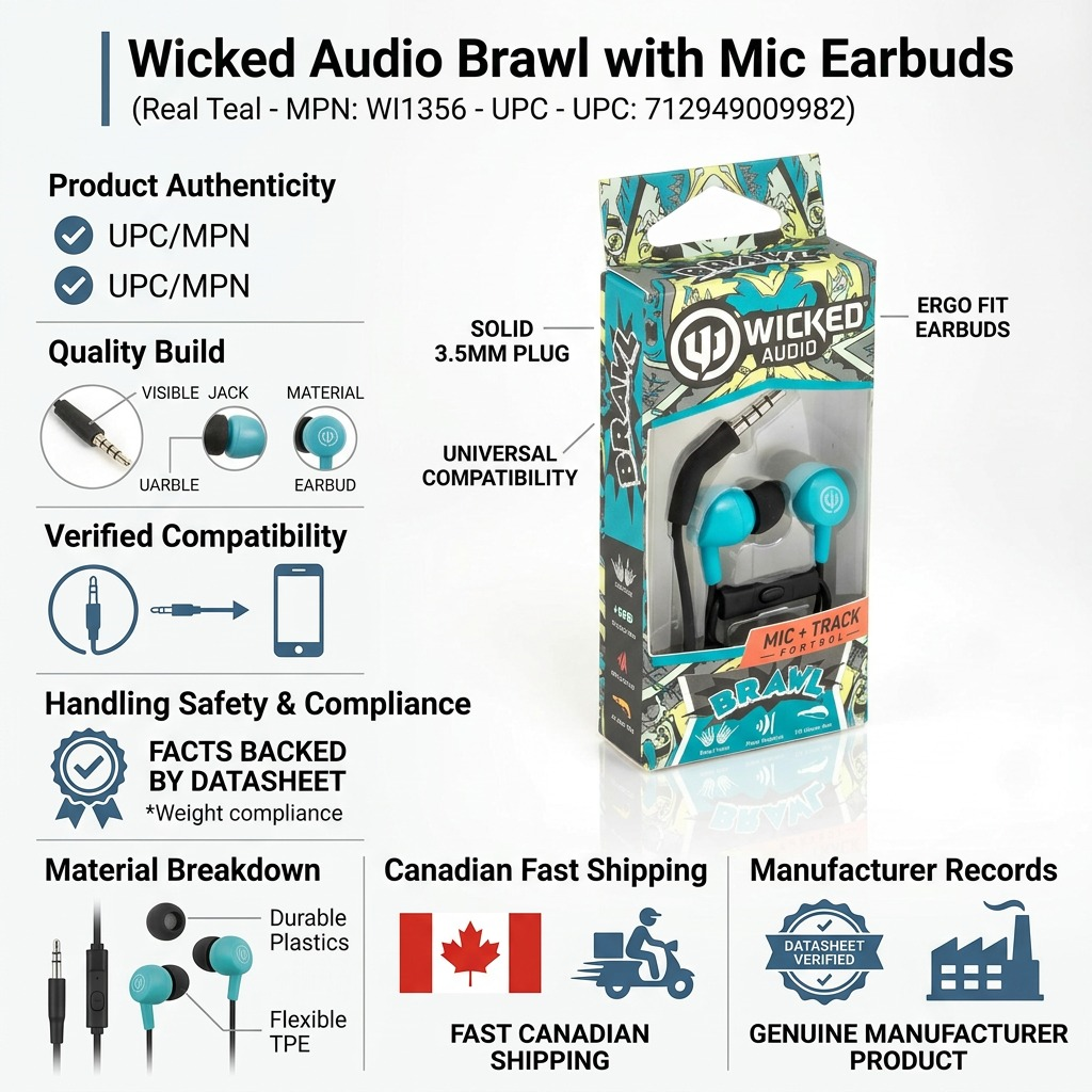 Wicked Audio Brawl infographic highlighting verified features and fast Canadian shipping.