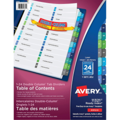 READY INDEX TABLE OF CONTENTS DIVIDERS, 24 TAB, 1 SET,