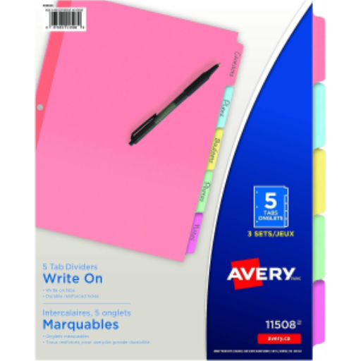 WRITEON DIVIDERS, 5 TAB, 3 SETS, MULTICOLOUR, PLAIN