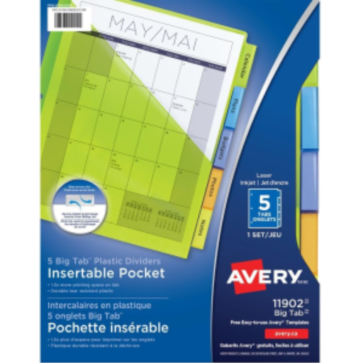 PLASTIC POCKET DIVIDERS, 5 TAB, 1 SET, MULTICOLOUR