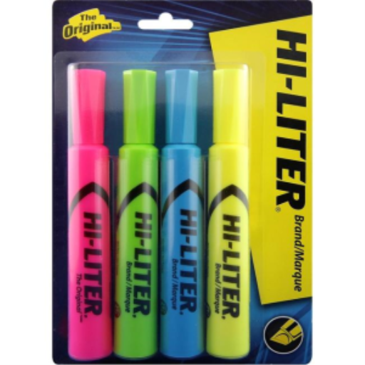 83564 HILITER DESK STYLE, 4 PACK, ASSORTED FLUORESCENT – YE