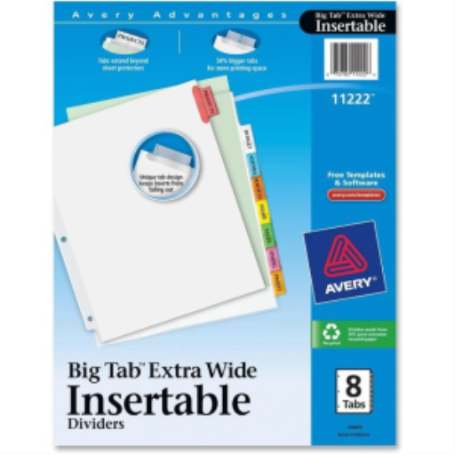 11222 BIG TAB INSERTABLE DIVIDERS, 8 TAB, 1 SET, EXTRA WIDE