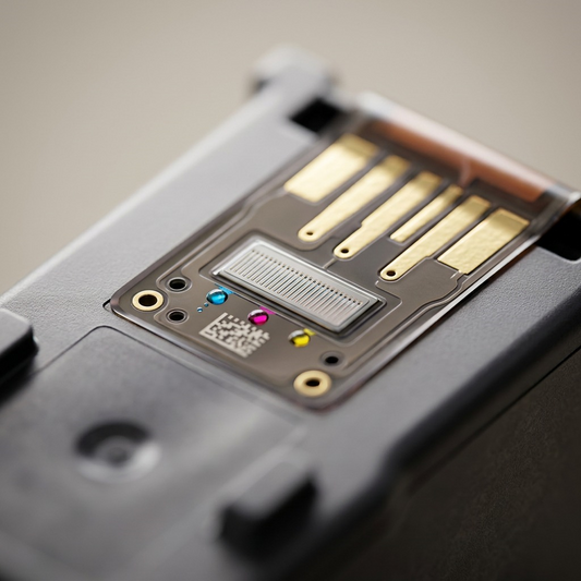 Extreme macro view of Canon CL-241XL printhead nozzles, showing intricate detail and precision.