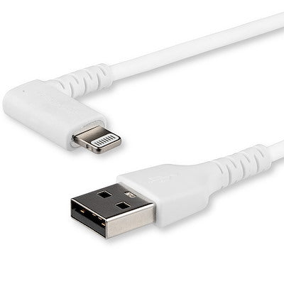 StarTech Charge & Sync Cable Lightning MFI (Right Angled) to USB-A 6ft Heavy Duty Rugged Aramid Fiber - White