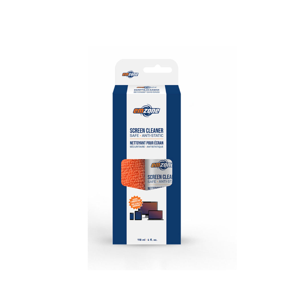 Emzone Travel Screen Cleaning Kit - Includes 100ml Screen Cleaner - 1 Microfibre Cloth - 6 Screen Cleaning Wipes Alcohol & Ammonia Free