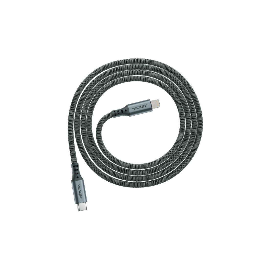 Ventev Charge & Sync Lightning MFI to USB-C Cable 4ft Alloy - Steel Grey