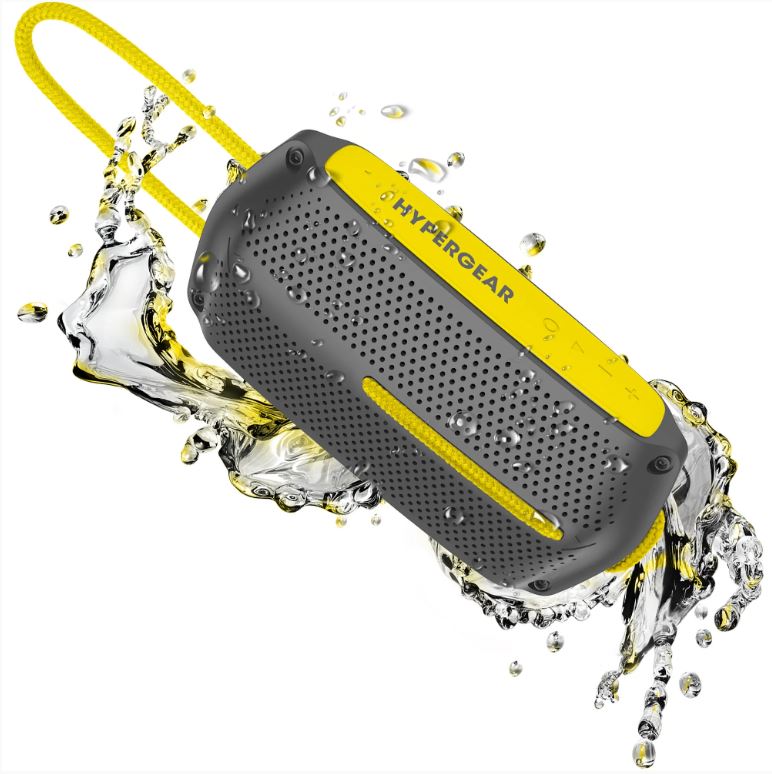 HyperGear Speaker Bluetooth 10W Waterproof IPX4 Hands Free Music + Calls Hang Cord Great for Shower on the Water Camping 4Hr Battery Life - Yellow
