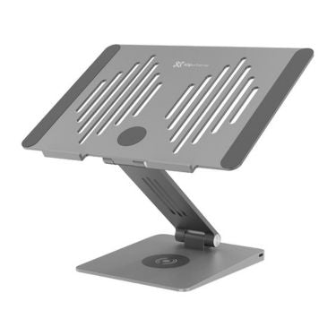 Klipxtreme Laptop Stand (Up to 15.6in) Docking Station 9-in-1 with Wireless Fast Charging Pad USB-C 100W PD 4k HDMI Aluminum Alloy - Space Grey