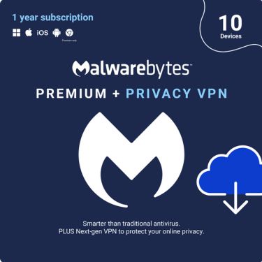 Malwarebytes Premium Plus 10-Device 1-Year Includes Browser Guard & Privacy VPN PC/MAC/Android/iOS