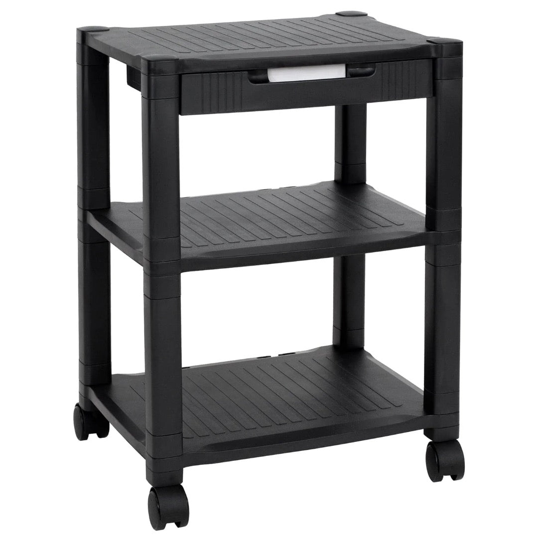 Mount-It! Printer Cart Height Adjustable Rolling with Casters 3 Shelves Max 22lbs per Shelf (17.2 x 13.25In) 24In Tall - Black