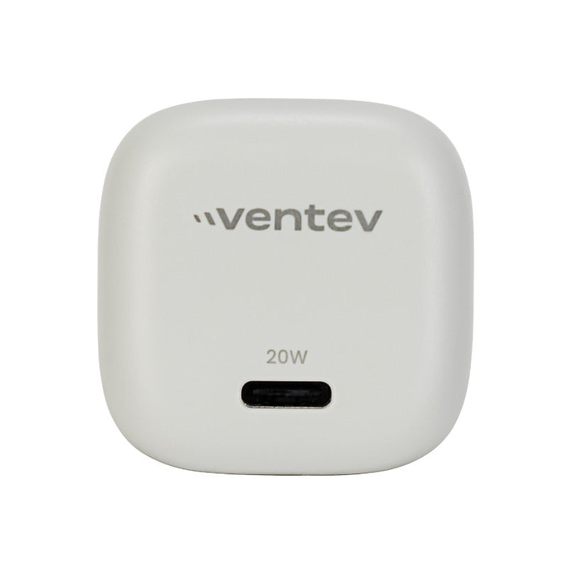 Ventev Wall Charger 1 Port 20W USB-C - White & Grey with USB-C to USB-C Cable 3.3ft - Box - White