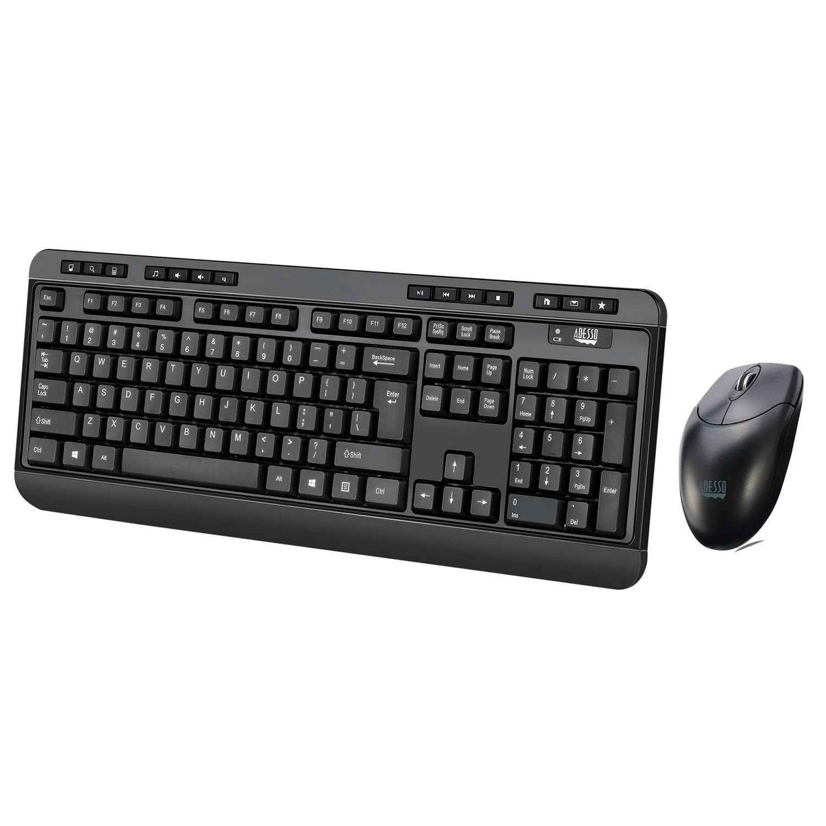 Adesso Keyboard & Mouse Combo Wireless Antimicrobial Multimedia 1200DPI PC/Mac - Black - TAA Compliant