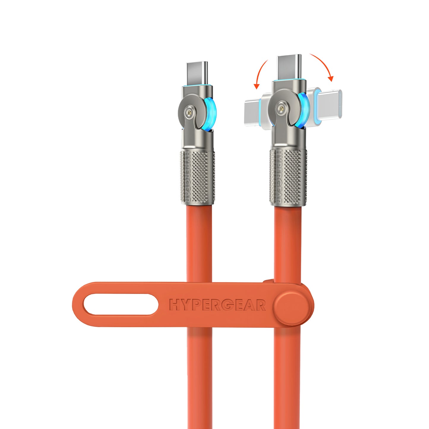 HyperGear Charge & Sync PD USB-C to USB-C Chunky 180 Cable 12ft PD up to 100W Fast Charge 480Mbps High Speed Dual Rotating Connectors and LED - Orange