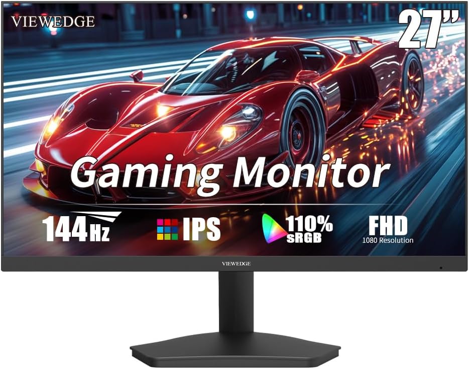 Viewedge Gaming Monitor 27in FHD (1920x1080p) up to 144hz VA panel with contrast ratio of Millions : 1 178-degree viewing angle and 1ms responsive time - Black