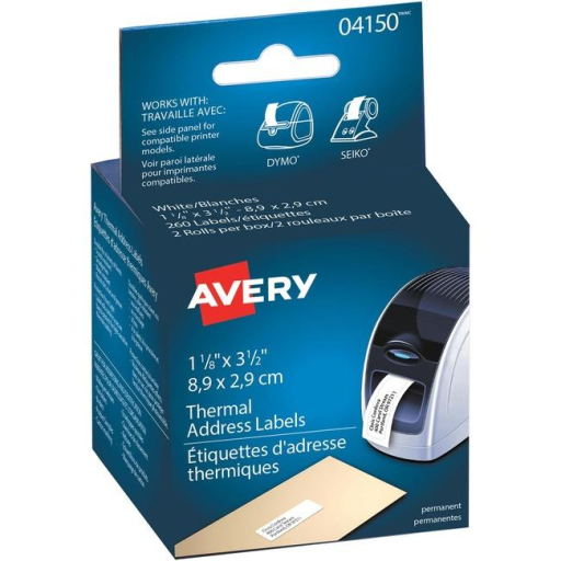 THERMAL LABELS, 3 1/2" X 1 1/8", ROLLS, PERMANENT, ADDR