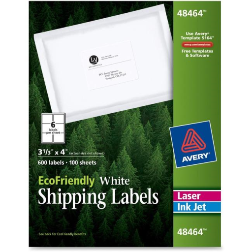 48464 ECO WHITE MAILING LABEL, PERMANENT, 3 1/3" X 4", 100 S