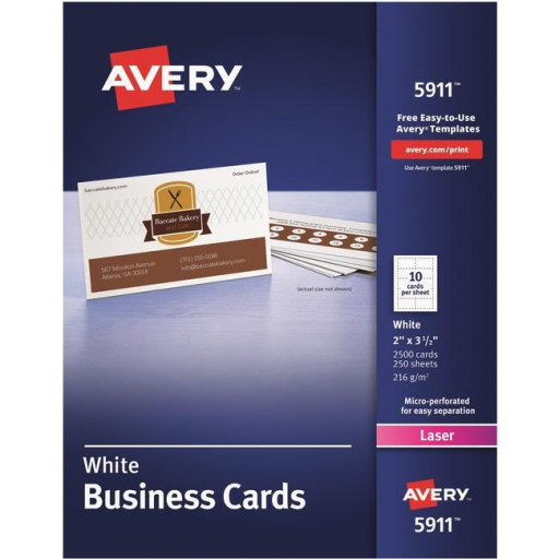 5911 PERFORATED BUSINESS CARDS, WHITE, 2" X 3 1/2", 250 SHEE