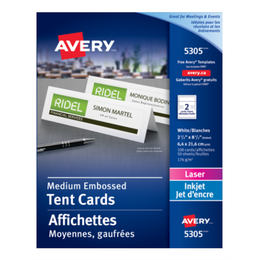 5305 OFFICE TENT CARDS, WHITE, 2 1/2" X 8 1/2", 50 SHEETS/BO