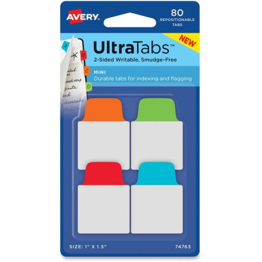 74763 AVERY ULTRATABS MINI 1” X 1-1/2” PRIMARY COLORS, RED,
