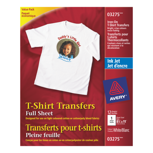 3275 DURABLE WHITE TSHIRT TRANSFERS, 8 1/2" X 11", 12 SHEET