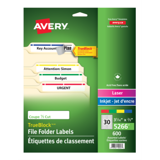 5266 FILING LABELS, TRUEBLOCK, 37/16" X 2/3", PERMANENT, AS