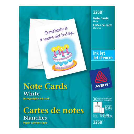 3268 NOTE CARD, 4 1/4" X 5 1/2", WHITE, 15 SHEETS/BOX, 30 CA