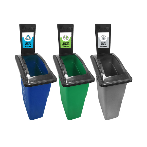 Slim container Lid (only) with Recycling/Organics/Waste Stations stickers (1 Lid and 3 Decals)