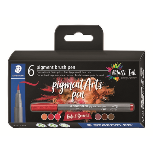 Pigment Brush Pen Reds&Browns 6Pcs