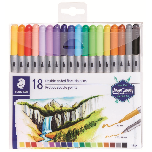 Double-ended fibre-tip pens 18pcs (VE6)