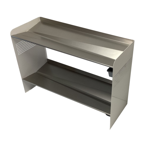 Rakabot Signature 2 tier chic and classy water and mud collecting shoe and boot rack that stores 7 pairs. Powder coated grey shelves. Powder coated Pure white side panels. For a perfect entrance all year long. Made In Canada Invention.