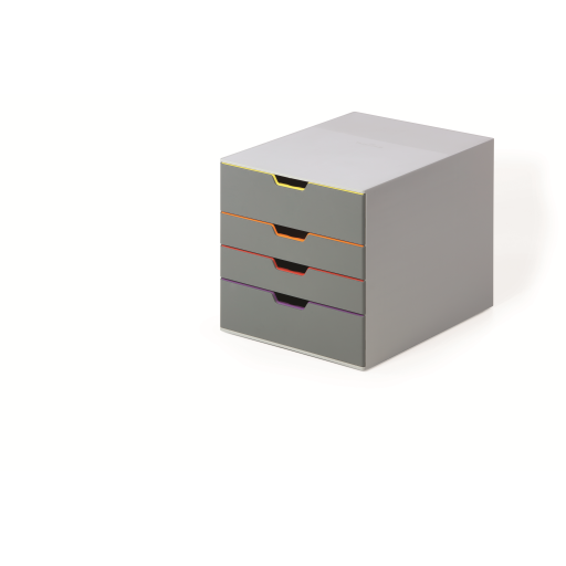 DURABLE Desktop Drawer Organizer (VARICOLOR 4 Compartments with Removable Labels) 14" x 11.5" x 11" (LxWxH), Gray & Multicolored (760427)