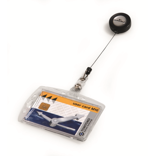 DURABLE Shell-Style ID Badge Holders with Retractable Reel, 2-3/4" x 4", Clear, Pack of 10 (801219)